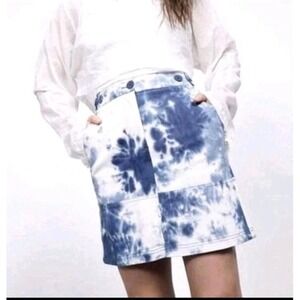Wildfang Womens The Essential Work Skirt Blue White Tie Dye Mini Skirt Med NWT